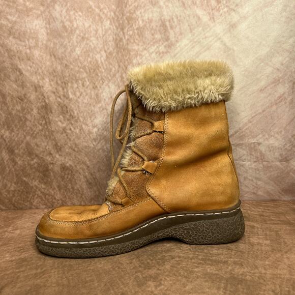 BareTraps Wanderer Suede Leather Faux Fur Lace Up Ankle Boots Brown Winter Ski - Picture 11 of 14